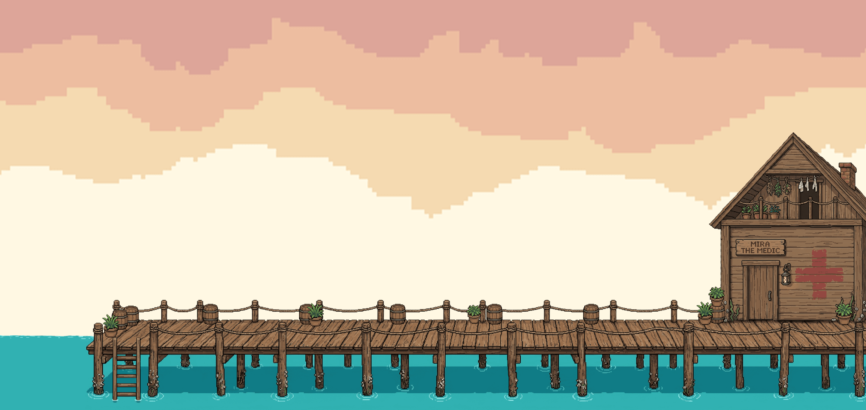 Mira's clinic on the pier at sunset